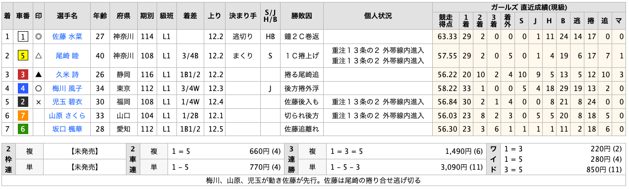 競走結果（PC版）